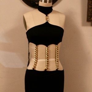 NWT Forplay Black and Gold Chains Jersey Knit Dress